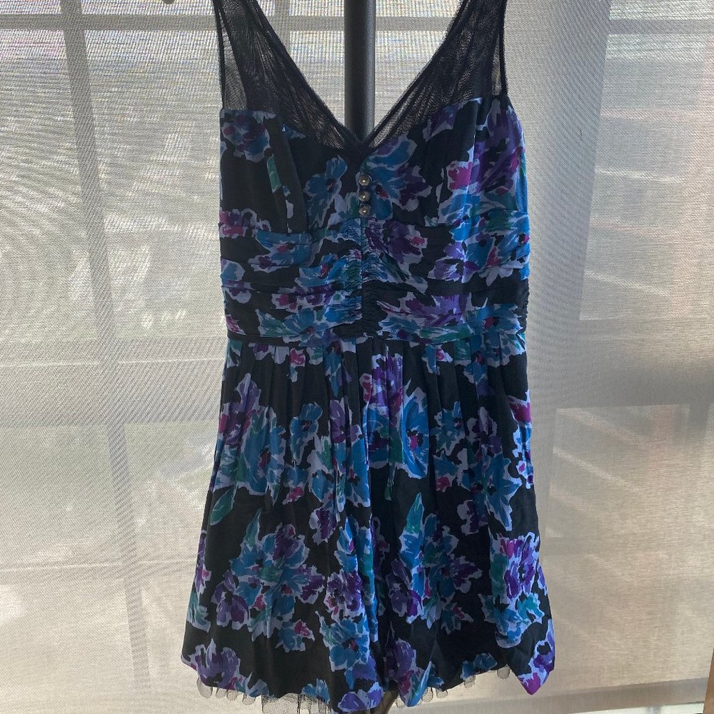 Free People Black/Blue Floral Mini Dress (XS)